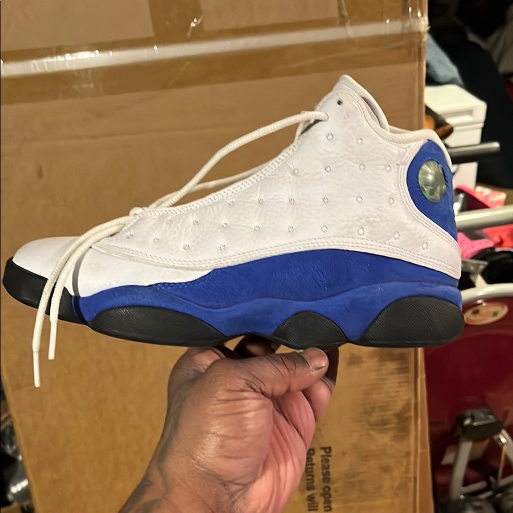 White and Blue High-Top Sneakers